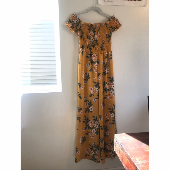 Francesca’s Yellow Floral Off Shoulder Jumpsuit - Picture 2 of 5